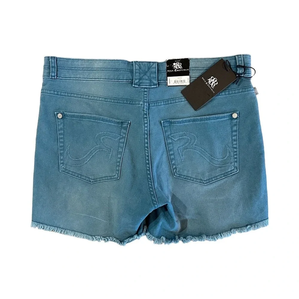 NWT Rock & Republic Bonnaroo Jean Shorts Size 14 Teal Blue Denim 4